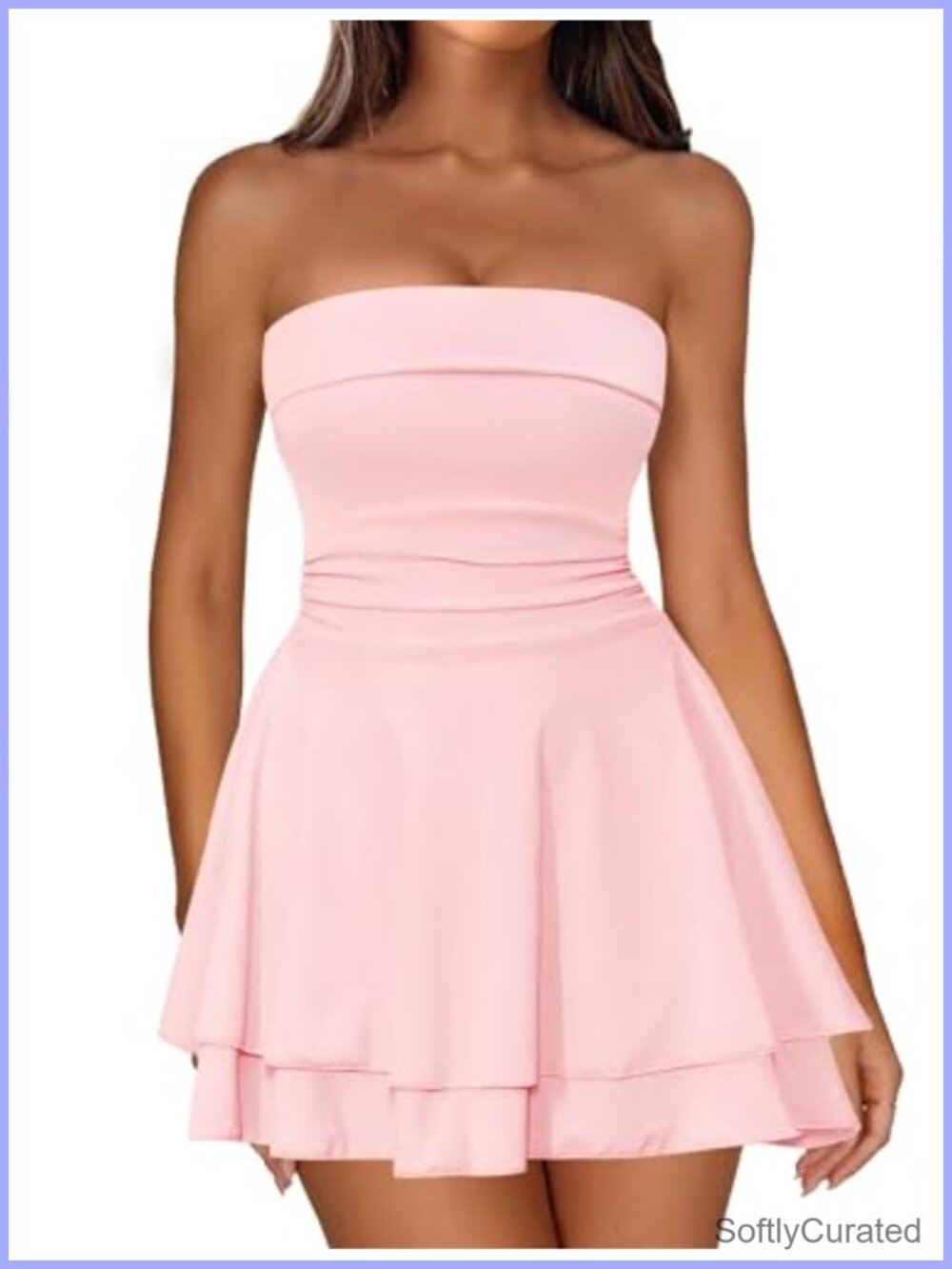 Women Strapless Corset Mini Dress Tube Top A-Line Pleated Party Club